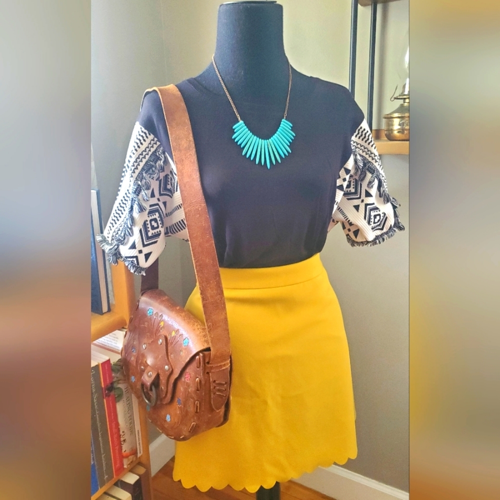 Boho native inspired patterned sleve relaxed fit tee